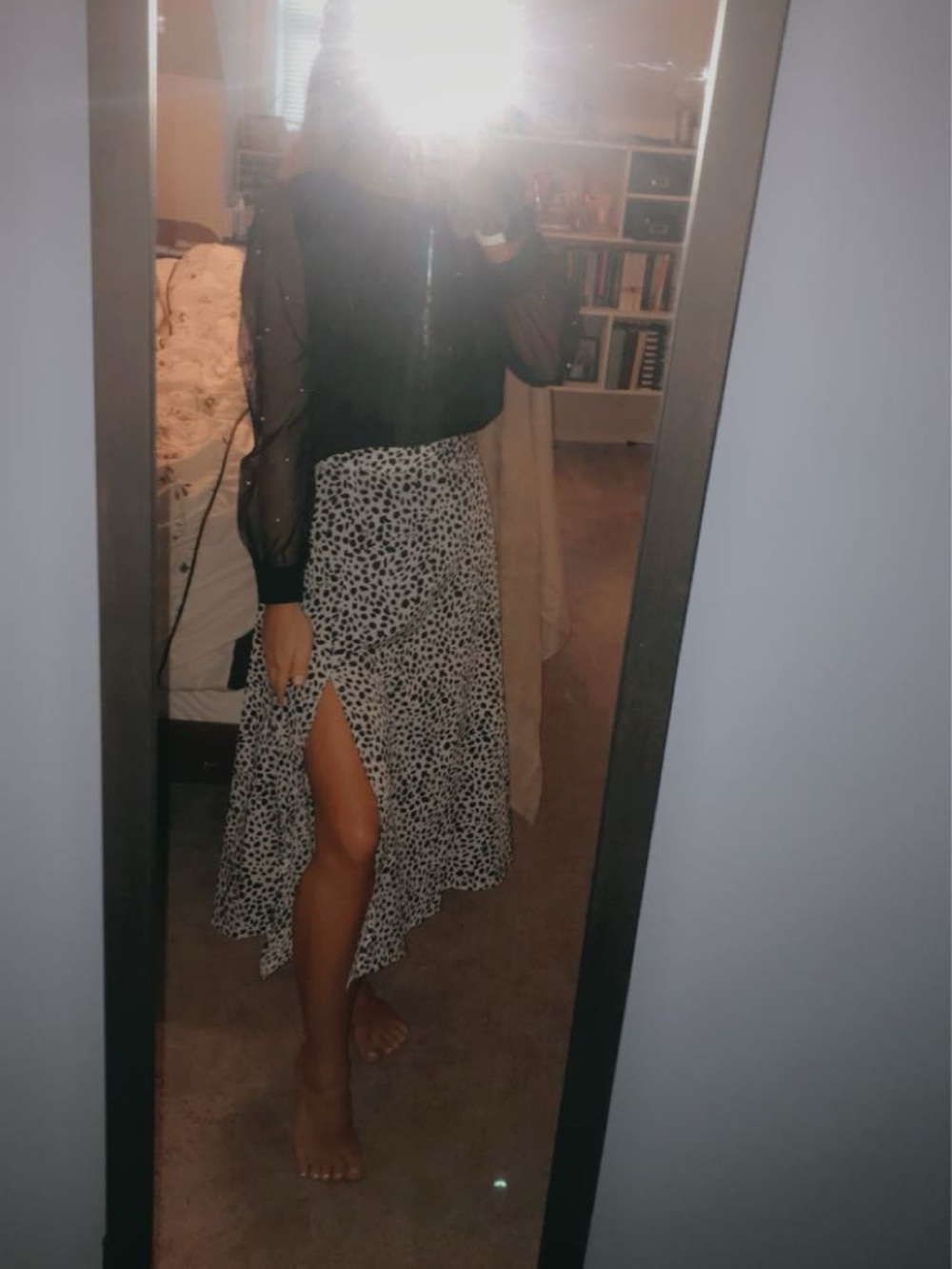Very cute Black & White Side Slit Skirt